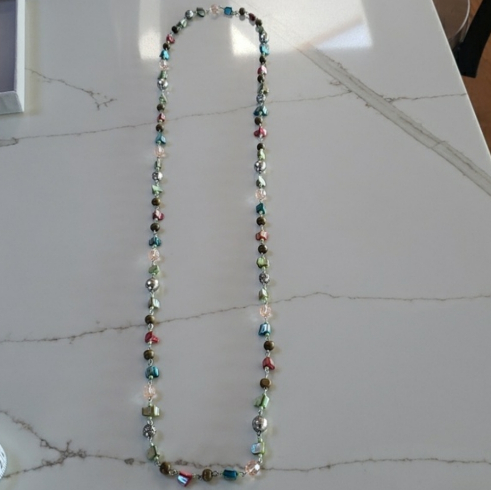 9. Beaded and Stone Chip Necklace - Can Be Styled As Long or Double Layered - Picture 5 of 11
